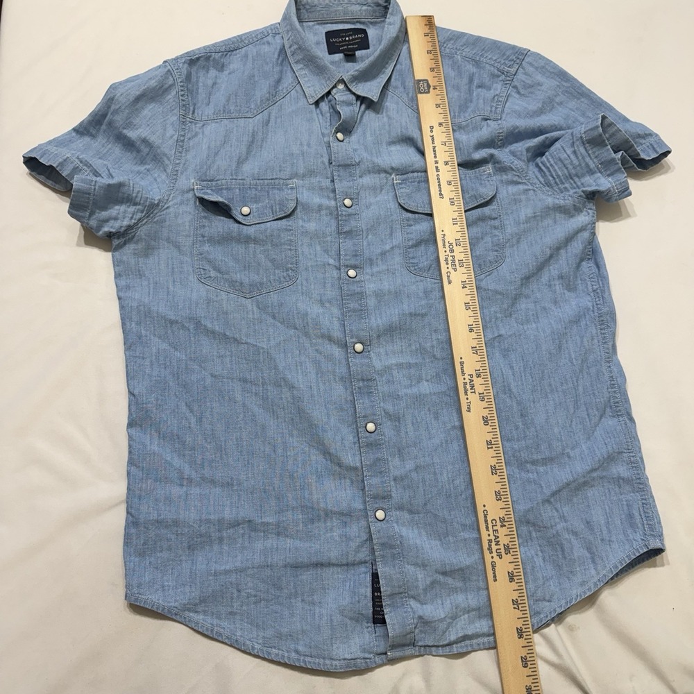 Lucky Brand Western Snap Shirt Mens Medium Blue Chambray Linen Blend M - Picture 10 of 13